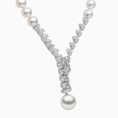 Zyyp 18K White Gold Multi Pearl and Diamond Zip Necklace
