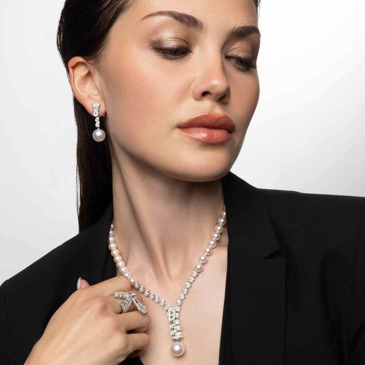 Zyyp 18K White Gold Multi Pearl and Diamond Zip Necklace