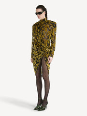 Draped Velvet Jacquard Dress