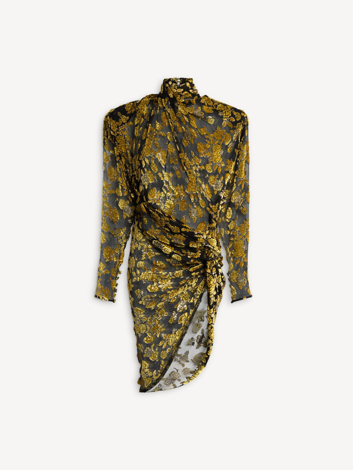 Draped Velvet Jacquard Dress