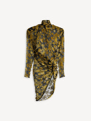Draped Velvet Jacquard Dress