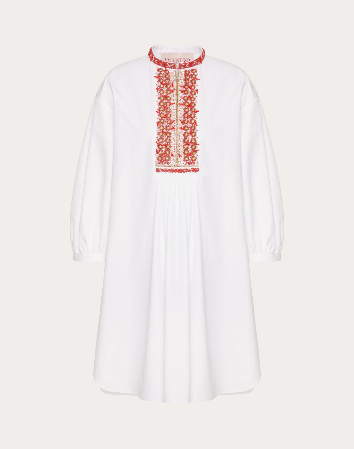 Embroidered Compact Popeline Short Dress