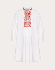 Embroidered Compact Popeline Short Dress