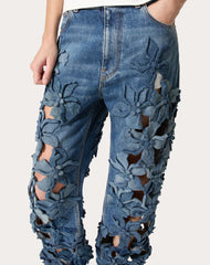 Embroidered Medium Blue Denim Trousers