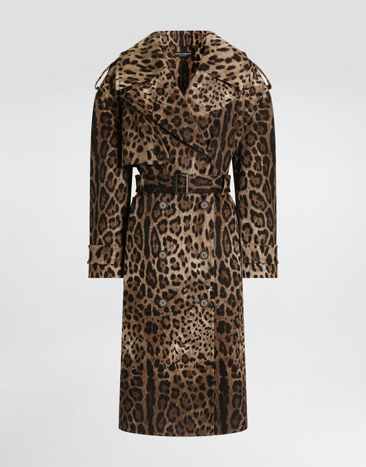 Double-breasted Leo-print Cotton Drill Coat
