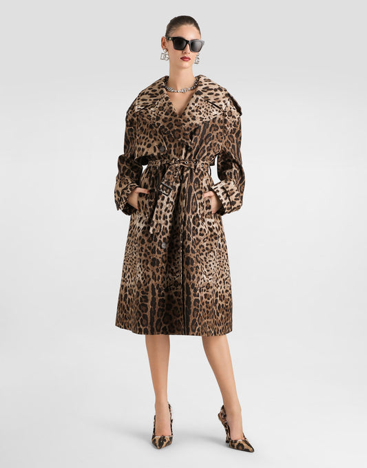 Double-breasted Leo-print Cotton Drill Coat