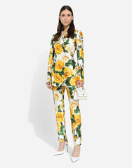 Double-Breasted Turlington Jacket In Yellow Rose-Print Mikado