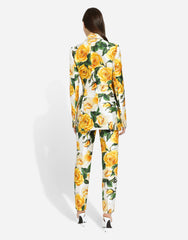 Double-Breasted Turlington Jacket In Yellow Rose-Print Mikado