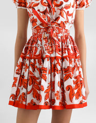 Majolica-print Poplin Short Skirt