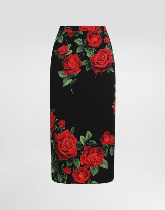 Rose-print Charmeuse Skirt
