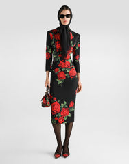 Rose-print Charmeuse Skirt