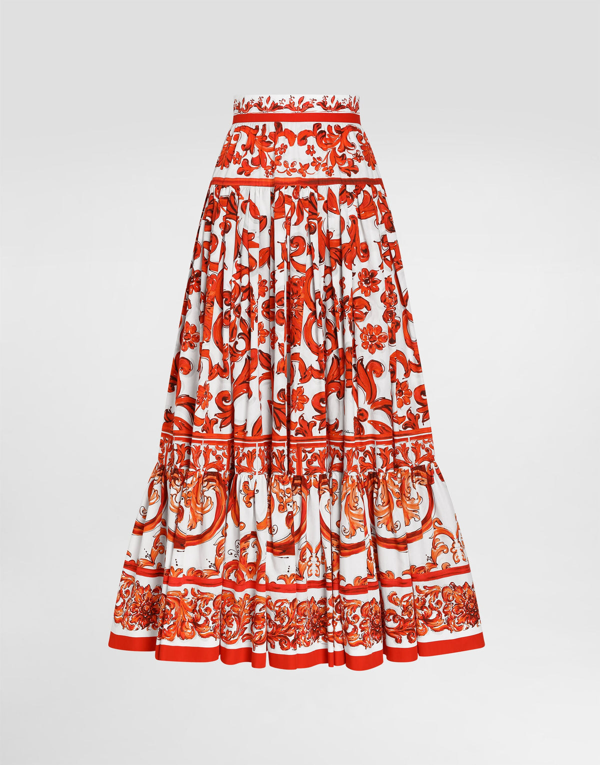 Majolica-print Poplin Long Skirt
