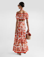 Majolica-print Poplin Long Skirt