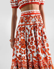 Majolica-print Poplin Long Skirt