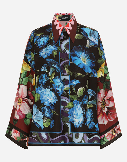 Oversize Silk Shirt With Floral Print