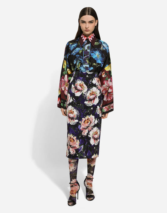 Oversize Silk Shirt With Floral Print