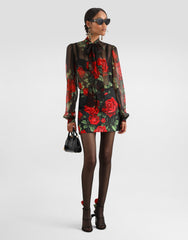 Rose-print Chiffon Blouse