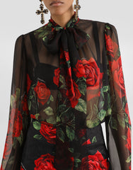 Rose-print Chiffon Blouse
