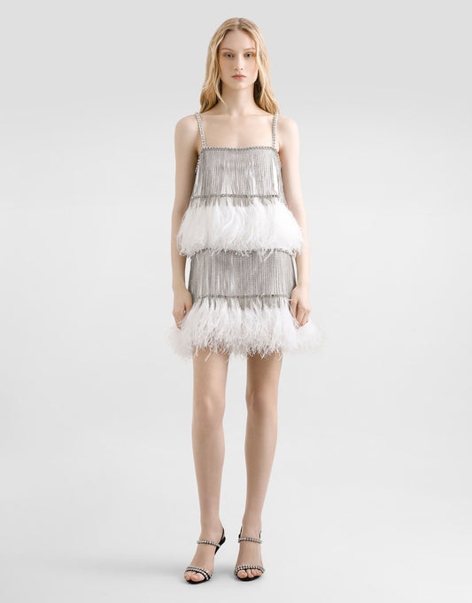 Satin Dress With Feathers