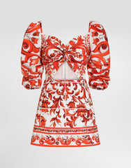 Short Poplin Dress In Majolica-print Poplin