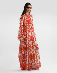 Majolica-print Long Kaftan Dress