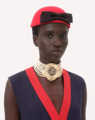 Fleur Lumineuse Necklace In Metal, Enamel, Pearls And Fabric