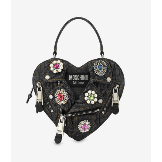 Moschino Heart Biker Bag in Denim Jewels