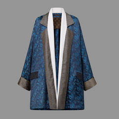 Embroidered Trim Abstract Jacquard Robe Jacket