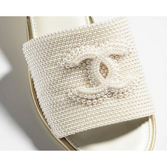 Chanel 20P Pearl Embellished CC Logo Slide Sandals