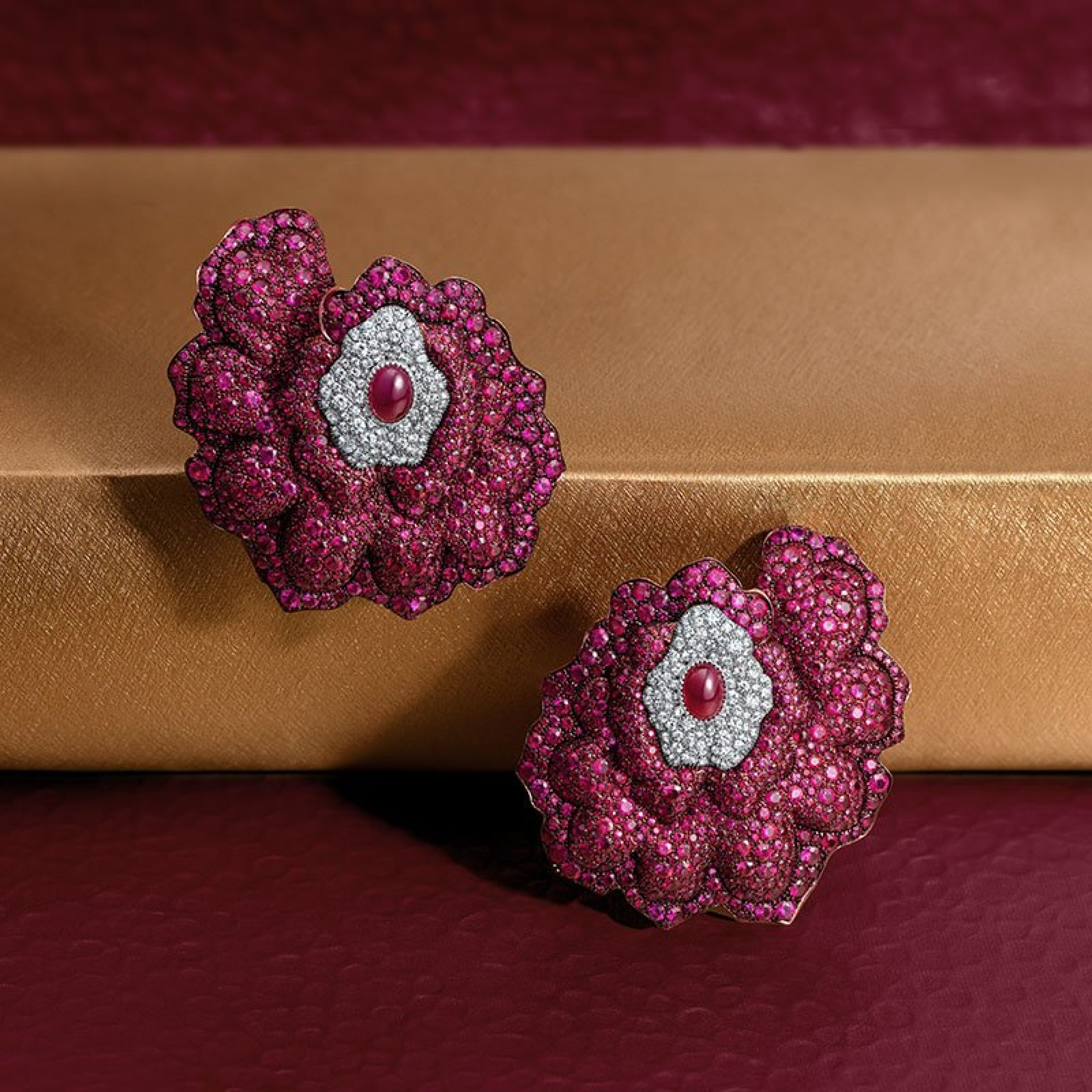 Enchanted Garden Titanium Ruby Flower Earrings