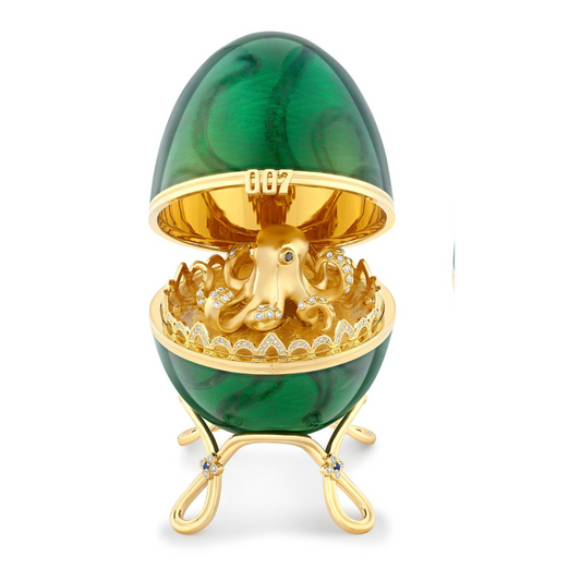 Fabergé x 007 Limited Edition Yellow Gold & Green Guilloché Enamel Octopussy Egg Objet