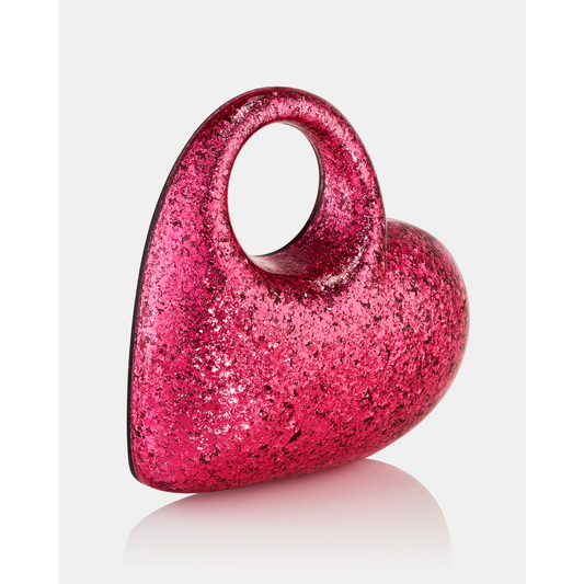 Heart glitter-embellished clutch bag
