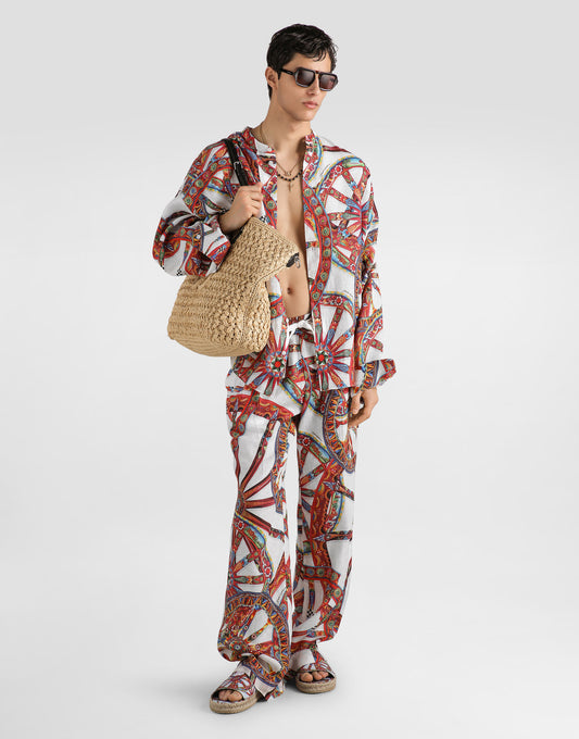 Carretto-print Linen Shirt