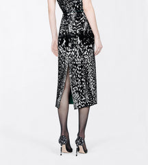 Lynx Jacquard Velvet Pencil Skirt With Front Slit