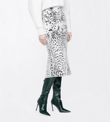 Lynx Jacquard Velvet Pencil Skirt With Front Slit