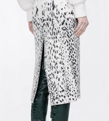 Lynx Jacquard Velvet Pencil Skirt With Front Slit