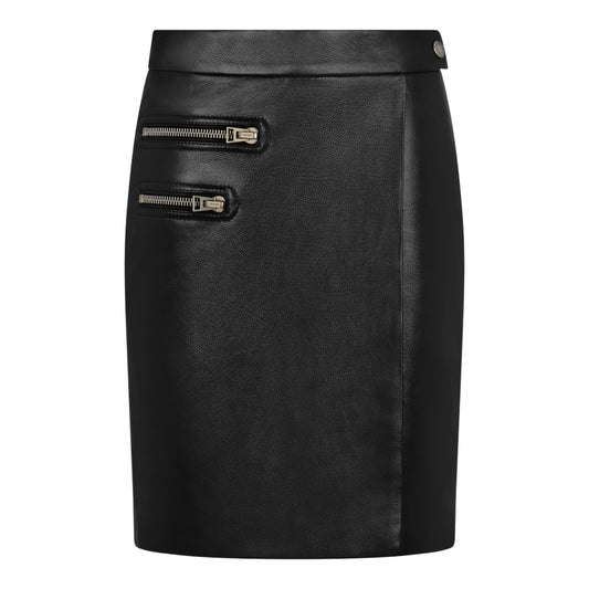 Shiny Grainy Calf Leather Wrap Skirt