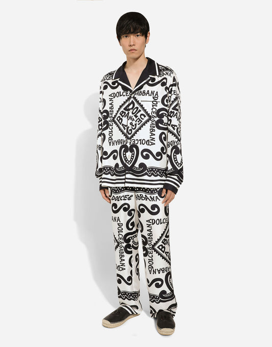 Marina-Print Silk Pajama Pants