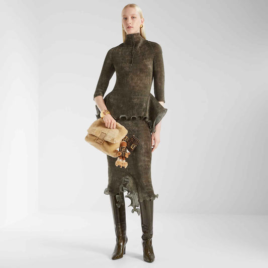 Green Printed Pleated Skirt