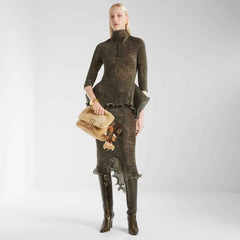 Green Printed Pleated Skirt