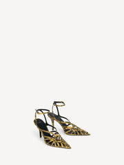 Python-effect Leather Cage Sandals