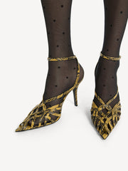 Python-effect Leather Cage Sandals