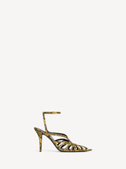 Python-effect Leather Cage Sandals