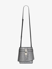 Shark Lock Bucket Bag In Leather With Strass