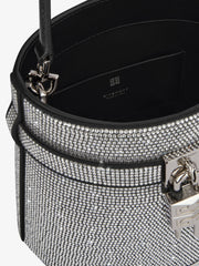 Shark Lock Bucket Bag In Leather With Strass