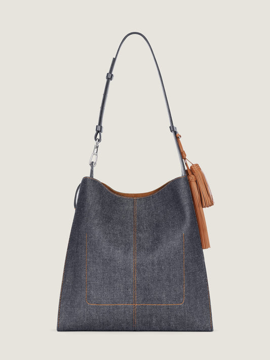 Medium Belted Hobo Bag In Denim