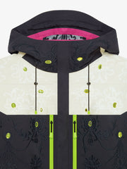 Technical jacket with embroideries and rhinestones
