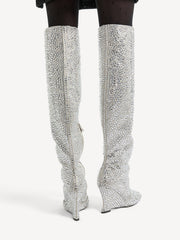 Wedge Thigh-high Satin Boots With Crystals