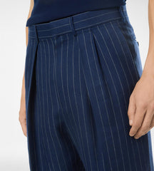 Wool Silk Linen Hopsack Stripe Double Pleat Pant