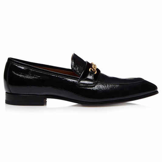 Crackled Leather Bailey Chain Loafer